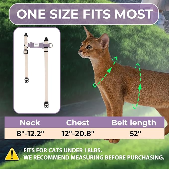 Cat Harness and Leash Set - White Lightweight Soft Kitten Harness Escape Proof, Adjustable Travel Pet Harness for Walking，Easy Control Comfortable Outdoor (White, One Size Fits All)