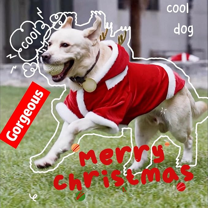 Christmas Dog Hoodie for Small Medium Large Dogs, Santa Claus Dogs Hoodie Christmas Cosplay Clothes Reindeer Dog Costume Outfits Pullover M