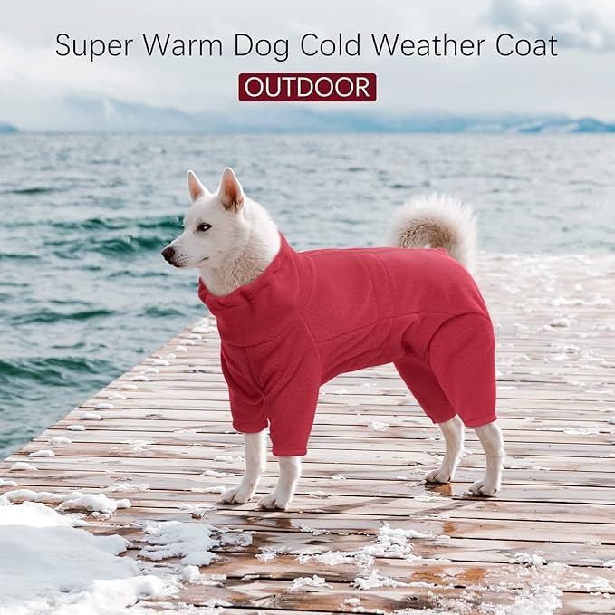 ROZKITCH Small Dog Fleece Pajamas, Pet Windproof Warm Cold Weather Jacket Vest Cozy Jumpsuit Apparel Outfit Clothes for Small Medium Large Dog Walking Hiking Sleep Red S
