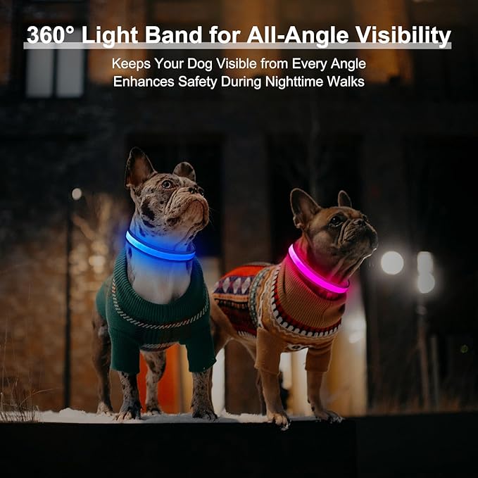 Light Up Dog Collar, Multicolor LED Dog Collar with 7 Modes, USB-C Rechargeable Reflective Glow Collar, Waterproof & Adjustable Design with Battery Indicator for Safe Night Walks(Large)