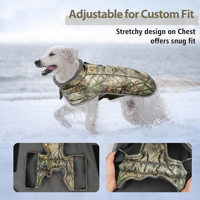 Fragralley Dog Coat Small, Waterproof Dog Jacket with Warm Fleece Lining, Adjustable Reflective Dogs Winter Coat, Turtleneck Pet Coats for Cold Weather (Reed Camouflage S)