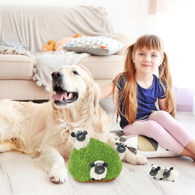 Hide and Seek Dog Puzzle Puppy Toys, Interactive Squeaky Plush, Stuffed Toys for Dogs, Small Size(Sheep, Panda, Forest Animals) (Sheep)