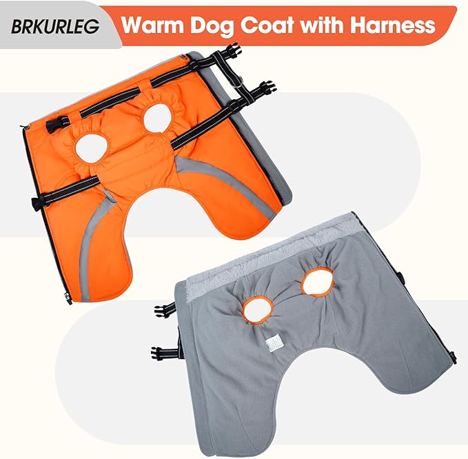BRKURLEG Dog Winter Jackets for Small Dogs, Dog Coat with Harness Built in, Dogs Snowsuits with Zipper, Waterproof Windproof Pet Puffer Jacket Fleece Vest for Shih Tzu, Maltese, Orange S