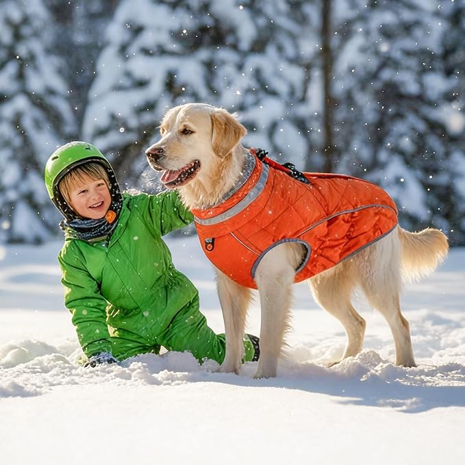 Dog Coat, Warm Dog Winter Coat for Large Dogs, Waterproof Jacket with Harness Built in, Reflective Turtleneck Cold Weather Coats with Zipper,Pet Fleece Vest Snow Jacket, Black L