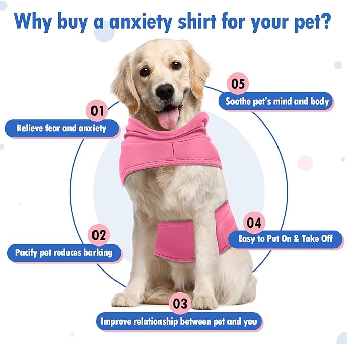 Medium Calming Vest for Small Dogs,Lightweight Anxiety Vest Adjustable Chest | Soft Relief Anxiety Shirt with Hood Wraps for Noise,Riverside,Machine Washable(Rose)