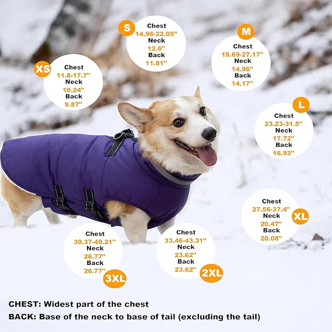 Large Dog Coat with Harness Built-in, Waterproof Reflective Fleece Lined - Warm Windproof Winter Jacket with Back Zipper, Cold Weather Snow Dog Coats - Purple - XL