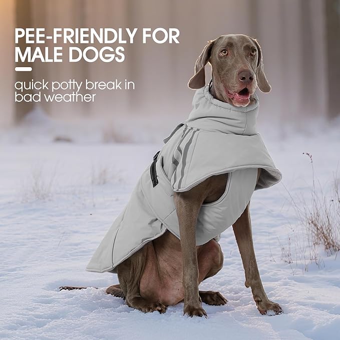 FUAMEY Dog Cold Weather Coats,Dog Winter Jackets for Large Dogs Warm Dogs Coat with Reflective Strips Waterproof Pet Snowsuit Thick Paded Pets Vest for Weimar German Shepherd Grey 3XL