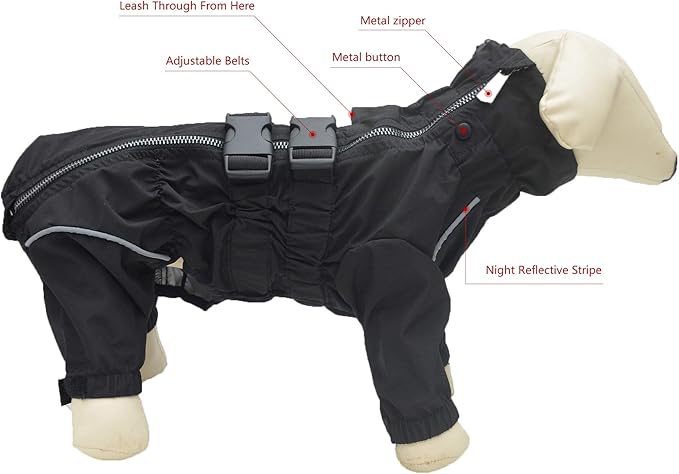 Dogs Waterproof Jacket, Lightweight Waterproof Jacket Reflective Safety Dog Raincoat Windproof Snow-Proof Dog Vest for Pugs English French Bulldog American Pit Bull Black B-L