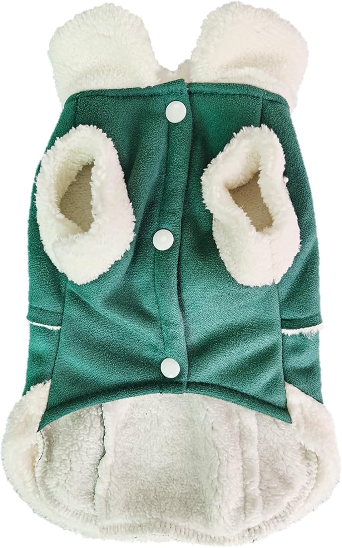 Jecikelon Bowtie Dog Cold Weather Coat Fleece Lining Warm Pet Puppy Turtleneck Dogs Winter Clothes for Small Dogs with D-Ring (Green, X-Small)