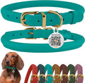 BronzeDog Rolled Leather Dog Collar with QR ID Tag, Adjustable Soft Round Collars for Small Medium Large Dogs Puppy (9" - 11" Neck Size, Turquoise)