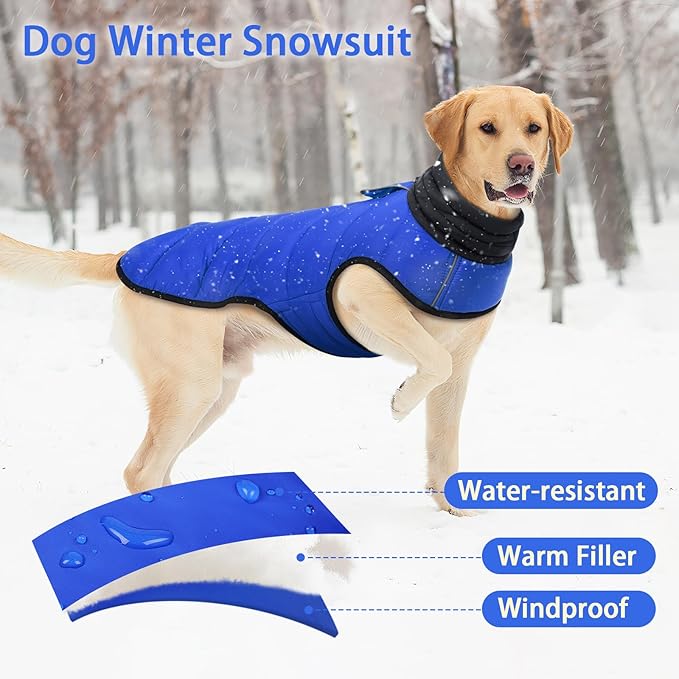 MIGOHI Lightweight Dog Coat, Windproof Dog Jacket, Puffer Jacket for Large Dogs, Padded Vest with Reflective Strips, Warm Snow Vest in Cold Weather, Easy On Hook & Loop Belly, Blue, 3XL