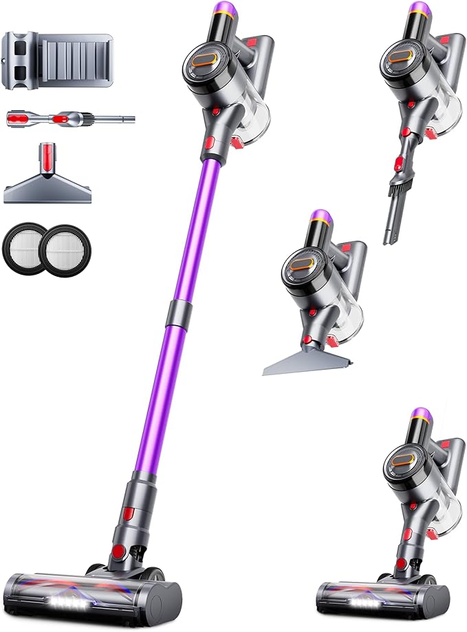 Cordless Vacuum Cleaner, Upgraded 550W 45Kpa 60Mins Vacuum Cleaners for Home, Anti-Tangle Stick Vacuum with Self-Standing, LED Display, 8-in-1 Wireless Vacuum for Carpet Pet Hair Hardfloor
