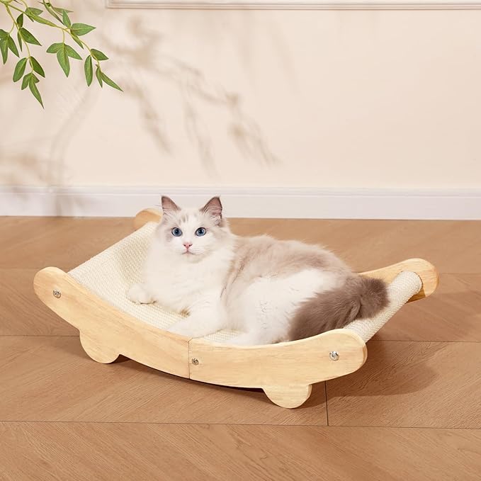 Sisal Cat Scratcher Bed – Solid Wood Cat Chair with Scratching Pad for Large Cats, Eco-Friendly Indoor Pet Furniture for Scratching and Lounging