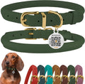 BronzeDog Rolled Leather Dog Collar with QR ID Tag, Adjustable Soft Round Collars for Small Medium Large Dogs Puppy (14" - 16" Neck Size, Emerald Green)