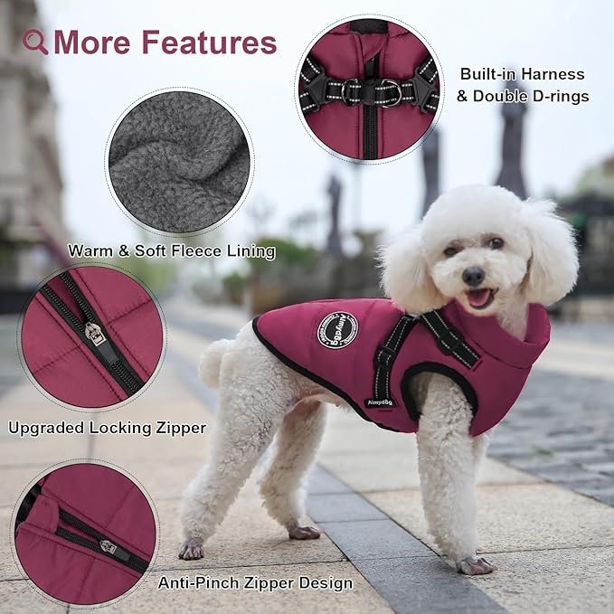 Warm Winter Coat - Sports Dog Jacket, Reflective & Adjustable, Waterproof & Windproof for Small Dogs (Purple)