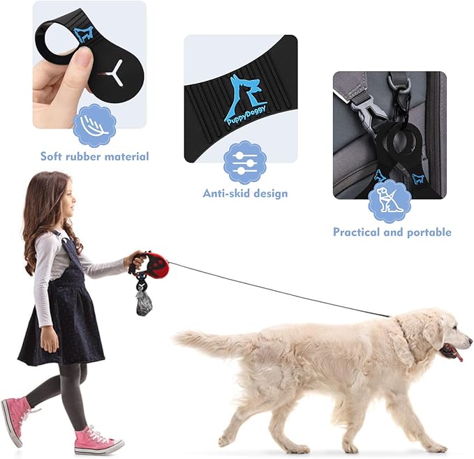 PuppyDoggy Dog Poop Bag Holder for Leash Waste Bag Carrier Dog Poop Bag Dispenser for Walking Running Bicycle Accessory 2 Pieces (Black + Pink)