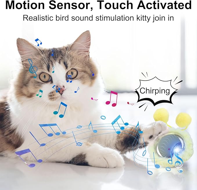 Interactive Cat Toys for Indoor Cats, Automatic Motion Toy in Pouch, Activated Fast Rolling Ball in Play Mat, Hide and Seek Mouse Catching Game with Chirping, LED Light, Auto On/Off (Grey)