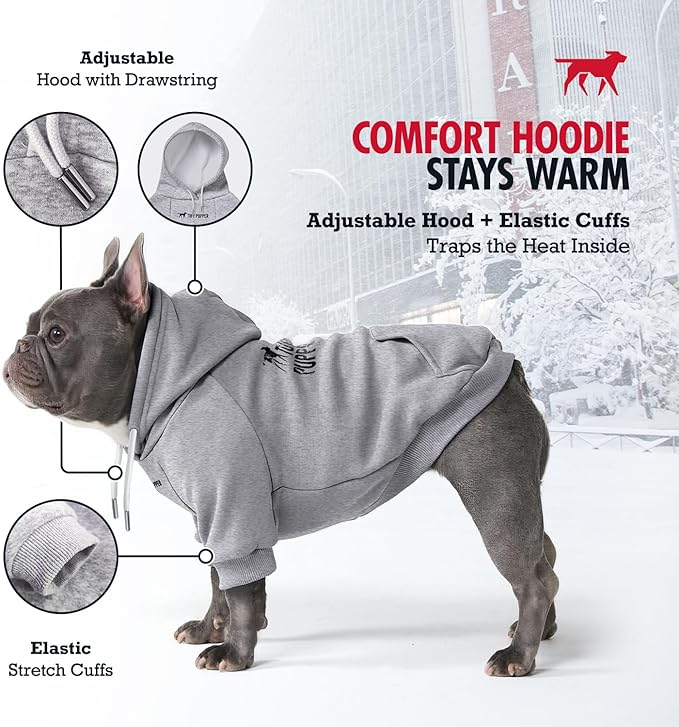 Tuff Pupper Dog Hoodie | Premium Quality 100% Organic Cotton | Ultra Soft Interior for Superior Comfort | Elastic Cuffs & Drawstring for Warmth | Stretch Fit Suitable for All Breeds (Gray, XS)