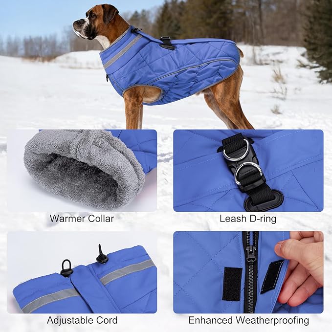 Dog Coat, Warm Dog Winter Coat for Small Dogs, Waterproof Jacket with Harness Built in, Reflective Turtleneck Cold Weather Coats with Zipper,Pet Fleece Vest Snow Jacket, Blue S