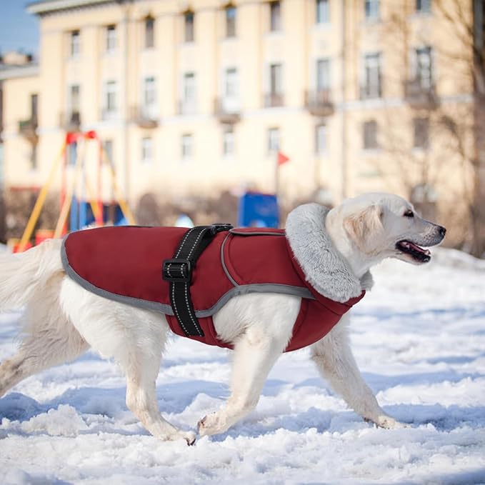 Lelepet Warm Dog Winter Coat Reflective Dog Jacket Fleece Vest Waterproof Windproof Cold Weather Coats with Adjustable Buckle Plush Turtleneck Pet Snowsuit for Small Medium Large Dogs,Pitbull,Lab,XL