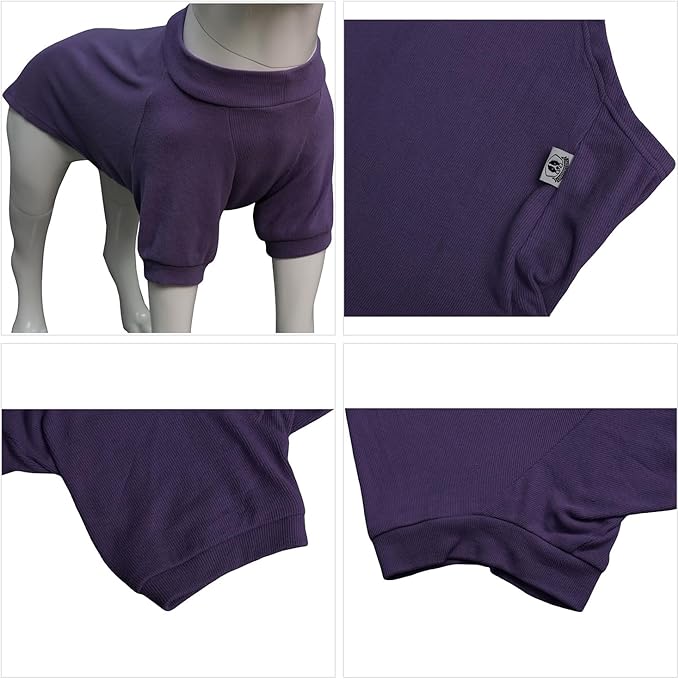 Lovelonglong Ribbed Dog T-Shirt Cotton Knitted Dog Sweaters for All Season Pet T-Shirts for Large Medium Small Dogs Purple 3XL