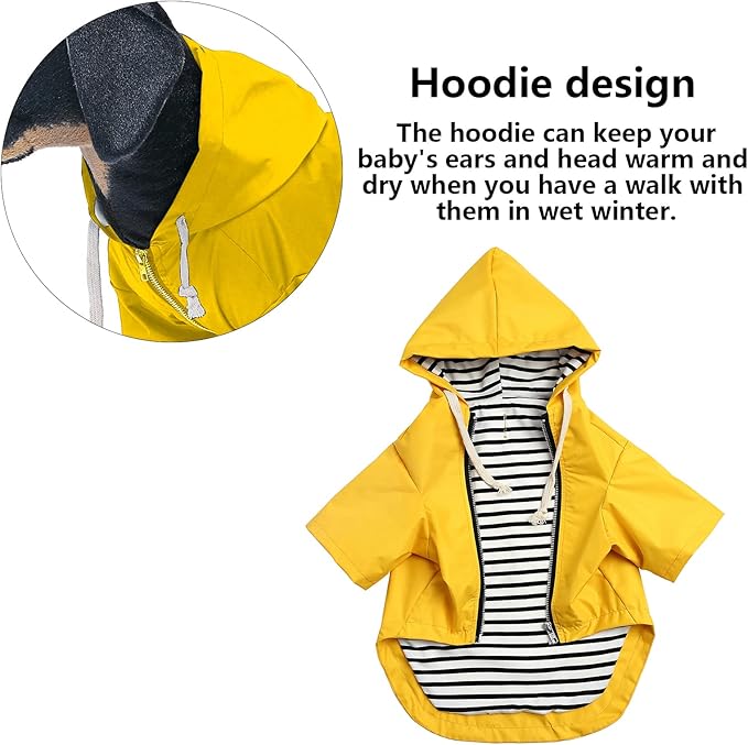 Dog Raincoat rain Jacket Raincoat Dogs Waterproof Small Medium Breeds Zip Closure Storage Pocket Harness Hole Yellow XL