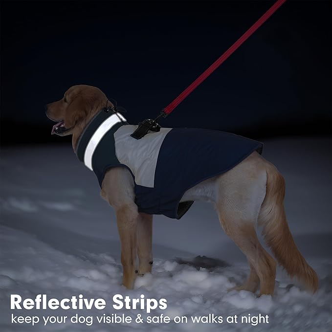azuza Dog Jacket for Small Dogs Waterproof Dog Coat with Reflective Strips and Harness Built in Warm Fleece Dogs Winter Coat Windproof with Back Zipper, Navy M