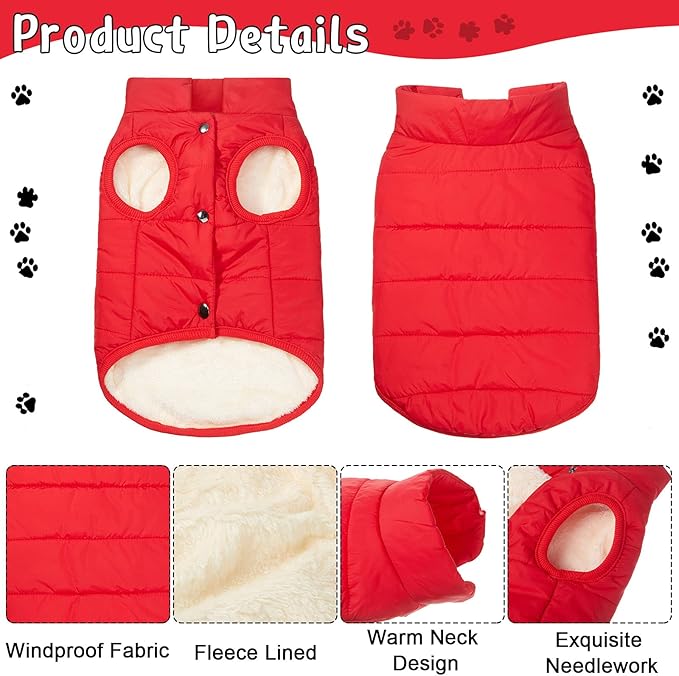 Syhood 2 Pieces Dog Jacket 2 Layers Fleece Lined Dog Jacket Warm Soft Windproof Small Pet Coat for Winter Cold Weather(L,Navy,Red)