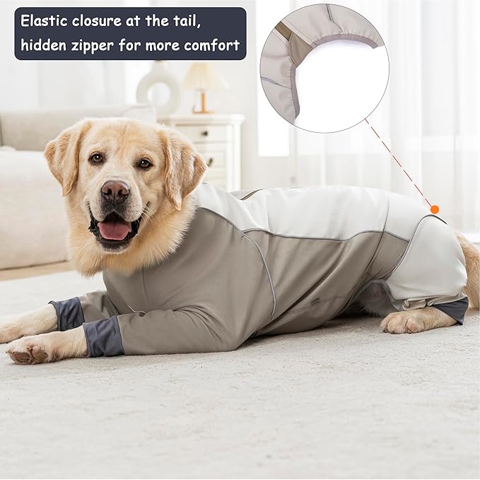 Dog Full Body Winter Coat, Waterproof Fleece Jacket for Small Medium Large Dogs Reflective Snowsuit with Zipper for Outdoor Skating (Beige, 2XL(Weight 23-33 lbs))