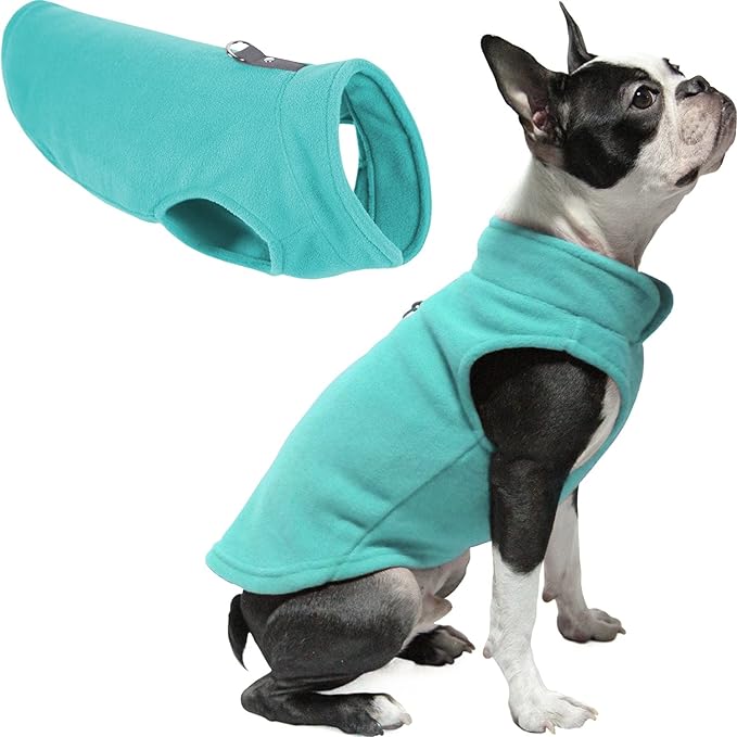 Gooby Fleece Vest Dog Sweater - Turquoise, Large - Warm Pullover Fleece Dog Jacket with O-Ring Leash for Small to Medium Dogs