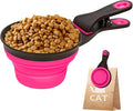 Collapsible Silicone Dog Food Scoop Foldable Pet Food Measuring Cup with Bag Clip 3 in 1 Multi-Function Silicone Dog Food Scooper (Rose Red, Large)