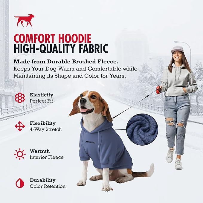 Tuff Pupper Dog Hoodie | Premium Quality 100% Organic Cotton | Ultra Soft Interior for Superior Comfort | Elastic Cuffs & Drawstring for Warmth | Stretch Fit Suitable for All Breeds (Blue, XS)