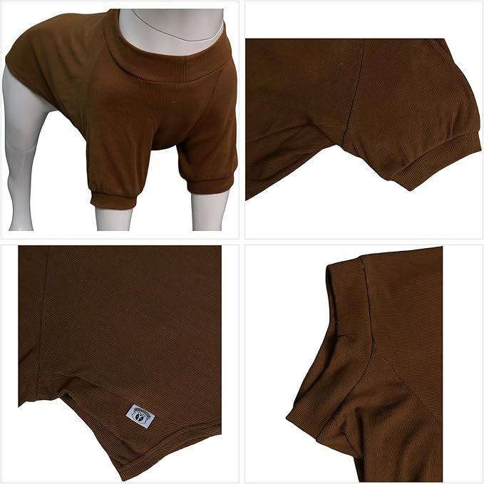Lovelonglong Ribbed Dog T-Shirt Cotton Knitted Dog Sweaters for All Season Pet T-Shirts for Large Medium Small Dogs Coffee 3XL
