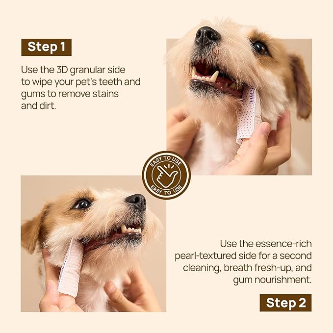 HICC PET Pro Dog Teeth Cleaning Wipes, Vet-Recommended Dental Care Wipes for Plaque & Fresh Breath, No-Rinse Dog Tooth Brushing Kit, Fresh Breath Oral Care, 50 Count, Unscented