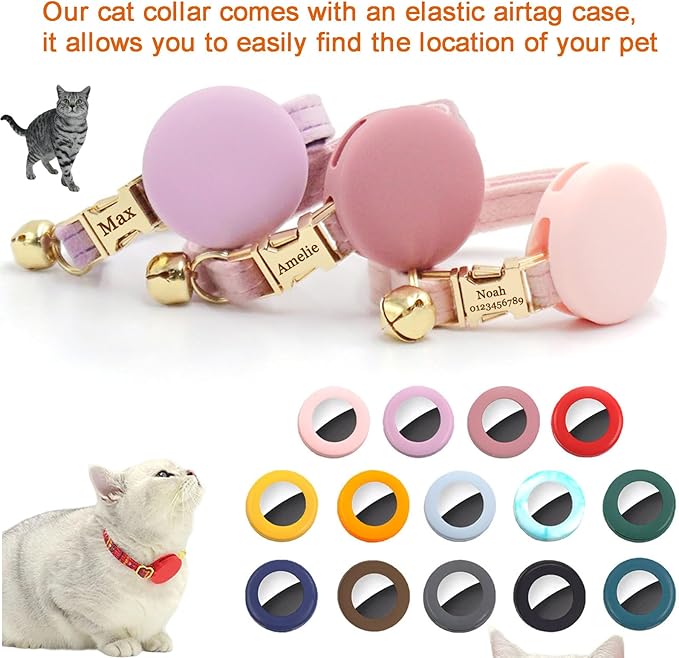 Personalized Cat Collars with Bells Custom Cat Collar with Name Tag Cute Soft Small Cat Collar for Boy and Girl Cats Kitten (Matcha Green)