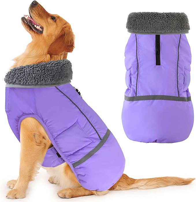 Dogcheer Warm Dog Coat, Waterproof Dog Jacket Christmas Puppy Winter Coat with Buckle, Reflective Adjustable Pet Snow Jacket Fleece Sweater for Small Medium Large Dogs - Taro Purple M