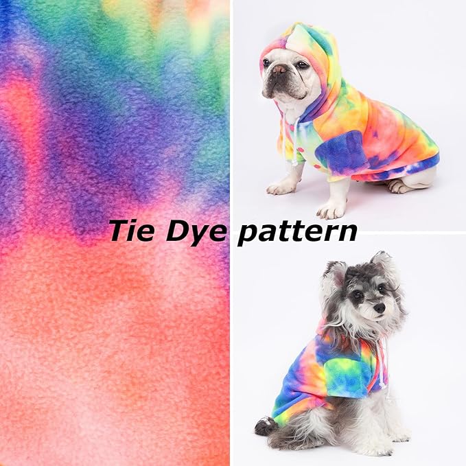 Dog Hoodie Tie Dye Dog Sweatshirt Chic Winter Clothes Ultra-Soft Warm Sweaters for Small Medium Dogs Fashion Pet Clothes for Dogs (Multicolor, L (Back: 14.96",Chest: 19.68", Neck: 16.53"))