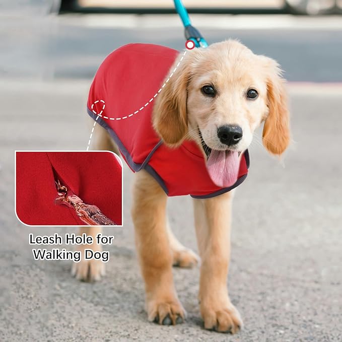 ROZKITCH Dog Winter Coat Soft Pullover Pajamas, Pet Windproof Warm Cold Weather Jacket Vest Cozy Jumpsuit Apparel Outfit Clothes for Xmas Walking Sleep BrightRed 2XL