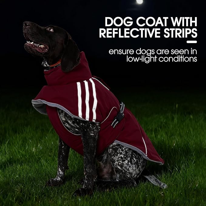 FUAMEY Dog Cold Weather Coats,Dog Winter Jackets for Large Dogs Warm Dogs Coat with Reflective Strips Waterproof Pet Snowsuit Thick Paded Pets Vest for Weimar German Shepherd Wine Red 3XL