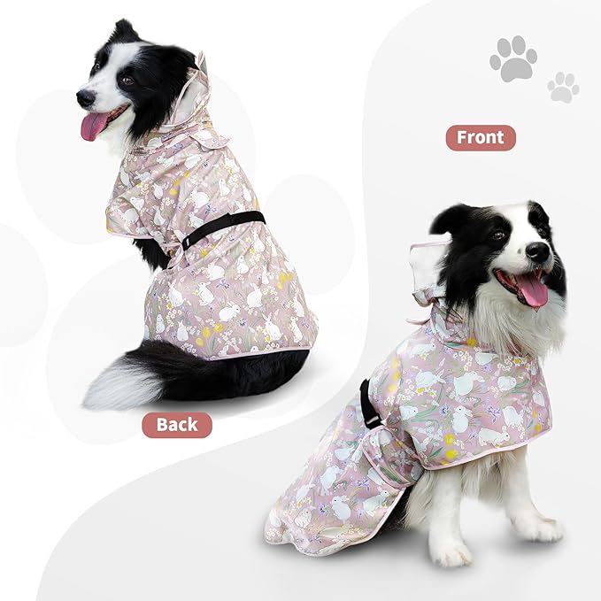 Dog Raincoat, Waterproof Windproof Dog Rain Jacket with Hood, Rain Coat with Leash Hole, Adjustable Raincoat Poncho for Small Medium Large Dogs Outdoor (Pink, Medium)