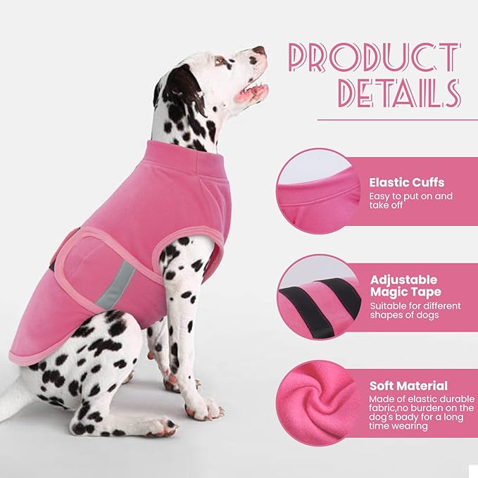 IDOMIK Warm Fleece Dog Sweater for Large Dogs,Soft Winter Dog Fleece Jacket Coat for Fall Cold Weather,Adjustable Fleeced Vest with Reflective Strips,Pullover Pet Sweatshirt for Girl Boy Dogs,Rose,3XL