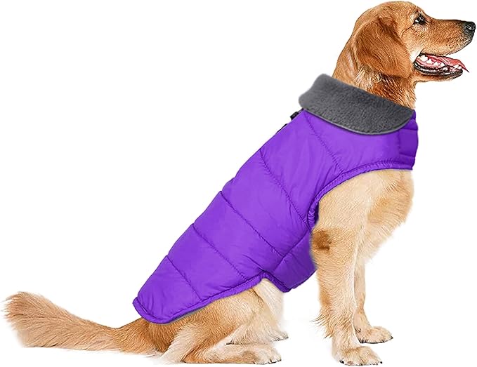 Dog Winter Coat, Waterproof Dog Jacket with Leash Hole, Reflective Adjustable Pet Snow Vest, Warm Fleece Sweater for Small Medium Large Dogs - Purple, M