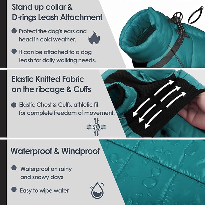 AOFITEE Dog Coat, Waterproof Dogs Jacket for Winter, Warm Fullbody Small Dog Snowsuit, Winter Coat for Small Dogs, Zip Up Pet Puffer Jacket Fleece Vest, Outdoor Reflective Pet Snow Jackets, XXL