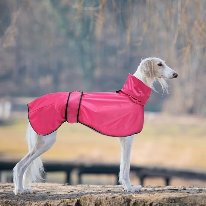 Dog Raincoat with Reflective Bar, Rain/Water Resistant, Adjustable Vest - Dog Raincoats for Greyhounds, Lurchers and Whippets - Pink - XXL