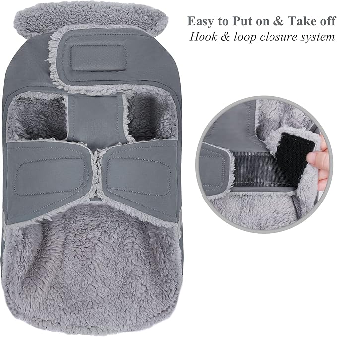 VIVAGLORY Frostfit Dog Coat, Dog Jacket for Winter & Cold Weather, Warm Fluffy Fleece Lined Water Resistant Reflective for Puppy, Coat with Velcro Fastening & Leash Hole, M, Grey