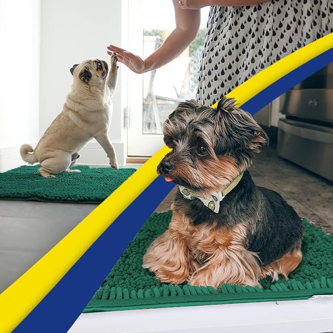 Muddy Mat® AS-SEEN-ON-TV Highly Absorbent Microfiber Dog Door Mat and Pet Rug, Non Slip Thick Washable Area and Bath Mat Soft Chenille for Kitchen Bathroom Bedroom and Indoor - Dark Green XXL 60"X48"