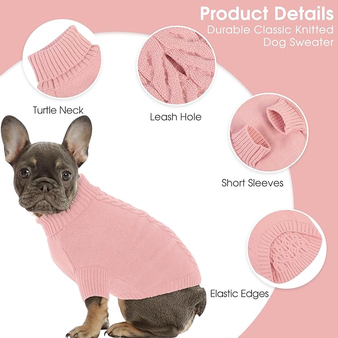 Dog Sweaters for Large Dogs Classic Turtleneck Dog Christmas Sweater Thick Warm Pullover Female Puppy Pet Stretch Knitwear Fall Winter Clothes with Leash Hole(Pink, 2XL)