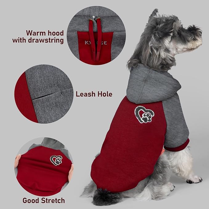 KYEESE Dog Hoodie Stretchy Dog Clothes for Small Dogs Soft Pet Sweatshirt with Drawstring Dogs Winter Coat for Cold Weather Cat Coat with Leash Hole Comfort Cat Sweater Warm Pet Clothes