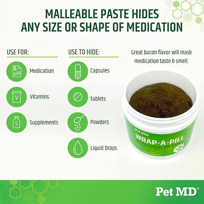 Pet MD Wrap A Pill Bacon Flavor Pill Paste for Dogs - Create a Pocket to Hide Pills and Medication - 59 Servings (Pack of 2)