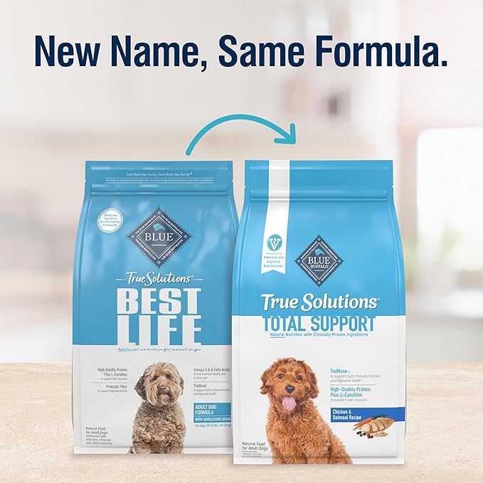 Blue Buffalo True Solutions Total Support Natural Dry Dog Food for Adult Dogs, Chicken, 4-lb. Bag